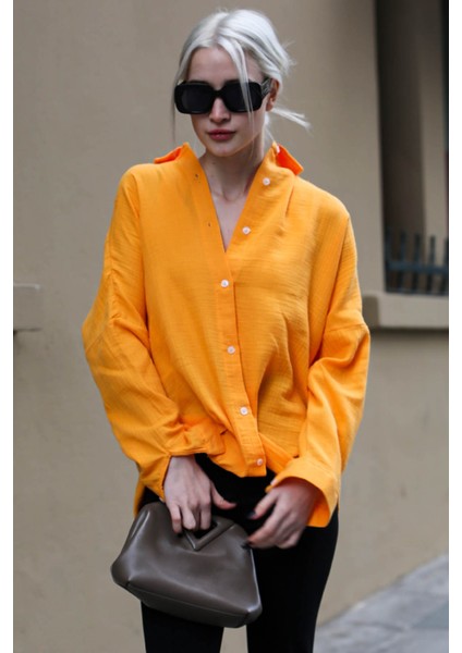 Turuncu Muslin Kumaş Basic Kadın Gömlek MG1660 modelleri