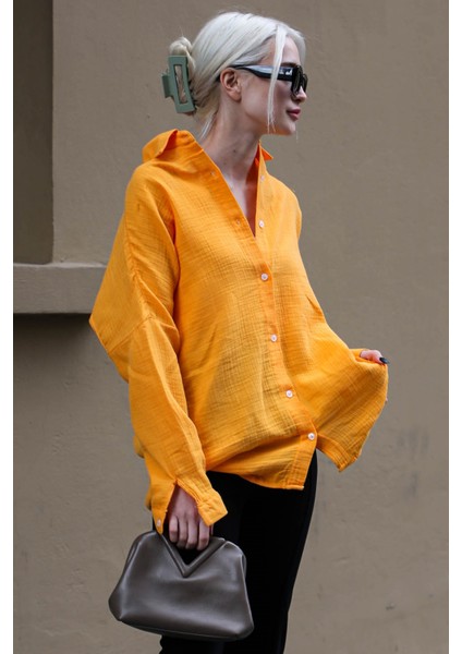 Turuncu Muslin Kumaş Basic Kadın Gömlek MG1660 fırsatları