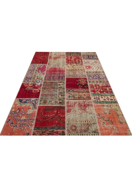 Patchwork Kırmızı Patchwork Yün ve Pamuk El Dokuma Oda Salon Halısı fiyatları