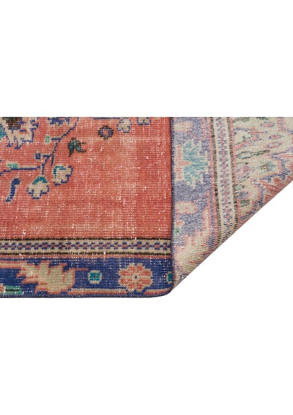 Vintage Turuncu Göbekli Yün ve Pamuk El Dokuma Oda Salon Halısı