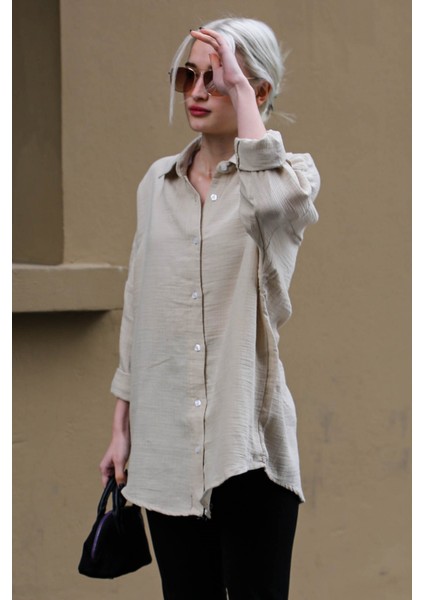 Bej Muslin Kumaş Basic Kadın Gömlek MG1660 fiyatları