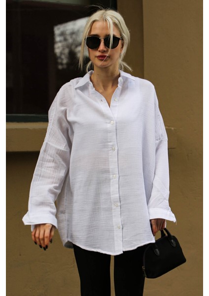 Beyaz Muslin Kumaş Basic Kadın Gömlek MG1660 modelleri