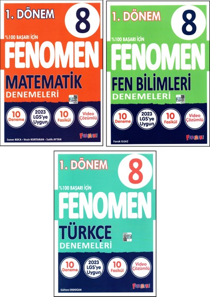 Fenomen Yayıncılık Fenomen 8. Sınıf Lgs 1. Dönem Matematik+Fen Bilimleri+Türkçe Denemeleri 3 Kitap
