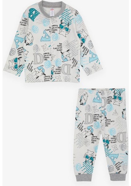 Erkek Bebek Pijama Takımı Yazı Desenli 4 Ay-1 Yaş, Ekru