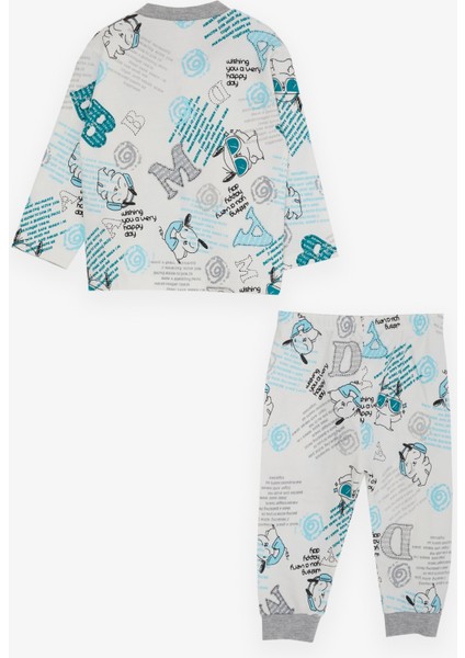 Erkek Bebek Pijama Takımı Yazı Desenli 4 Ay-1 Yaş, Ekru