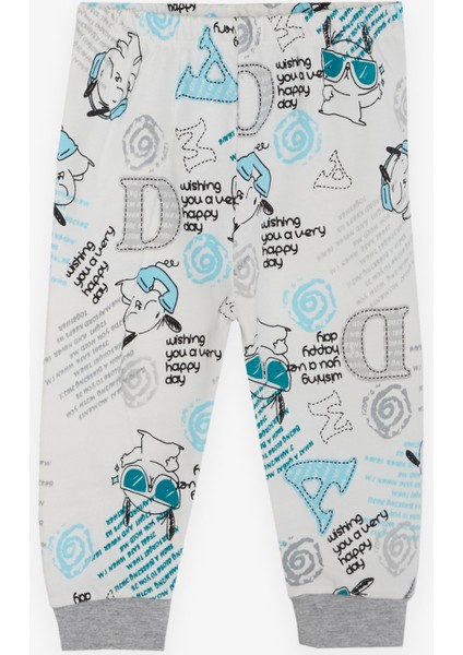 Erkek Bebek Pijama Takımı Yazı Desenli 4 Ay-1 Yaş, Ekru