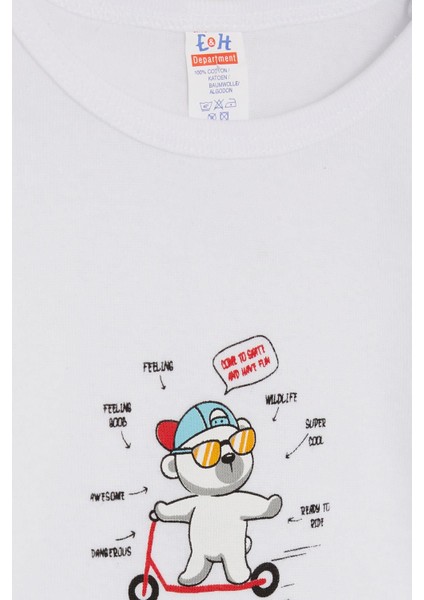 Erkek Bebek Çıtçıtlı Zıbın Body Gözlüklü Ayıcık Baskılı 9 Ay-3 Yaş, Beyaz modelleri