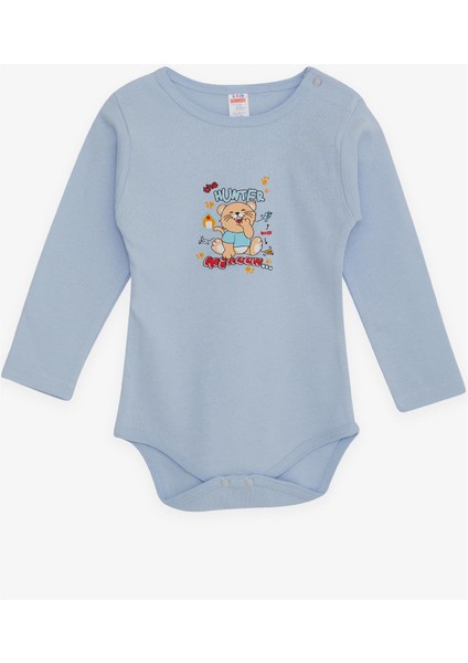 Erkek Bebek Çıtçıtlı Zıbın Body Avcı Kedicik Baskılı 9 Ay-3 Yaş, Açık Mavi