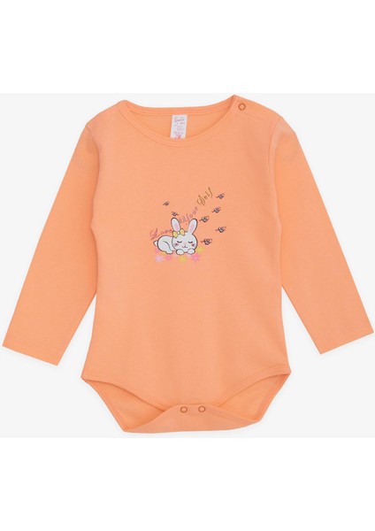 Kız Bebek Çıtçıtlı Zıbın Body Uyuyan Tavşancık Baskılı 9 Ay-3 Yaş, Somon