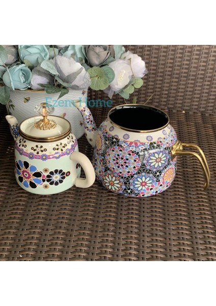 Etnik 02 Emaye Duffy Mavi ( Mor) Vintage Çaydanlık modelleri