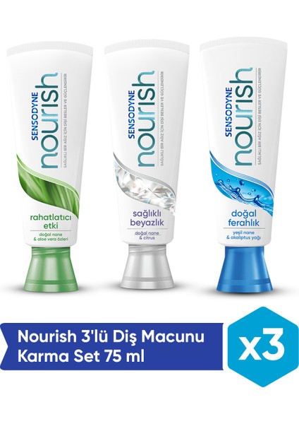 Nourish 3'lü Diş Macunu Karma Set 75 ml x3 (Hassasiyet & Beyazlık)
