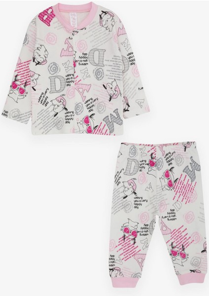 Kız Bebek Pijama Takımı Yazı Desenli 4 Ay-1 Yaş, Ekru