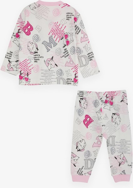 Kız Bebek Pijama Takımı Yazı Desenli 4 Ay-1 Yaş, Ekru