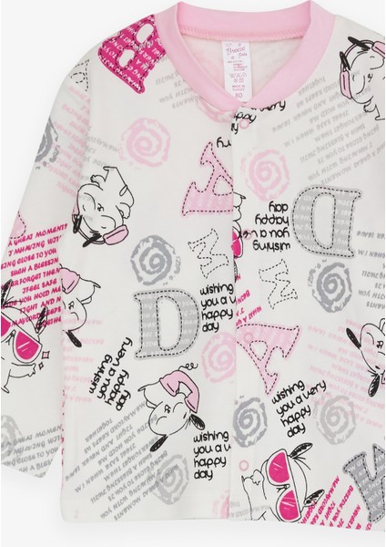 Kız Bebek Pijama Takımı Yazı Desenli 4 Ay-1 Yaş, Ekru