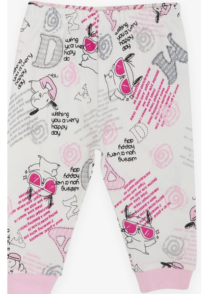 Kız Bebek Pijama Takımı Yazı Desenli 4 Ay-1 Yaş, Ekru