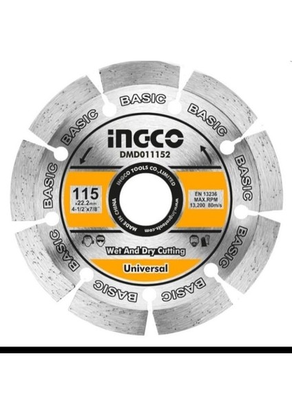 Mermer-Beton Testeresi Elmas 115 Turbo Soketli Ingco DMD011152M