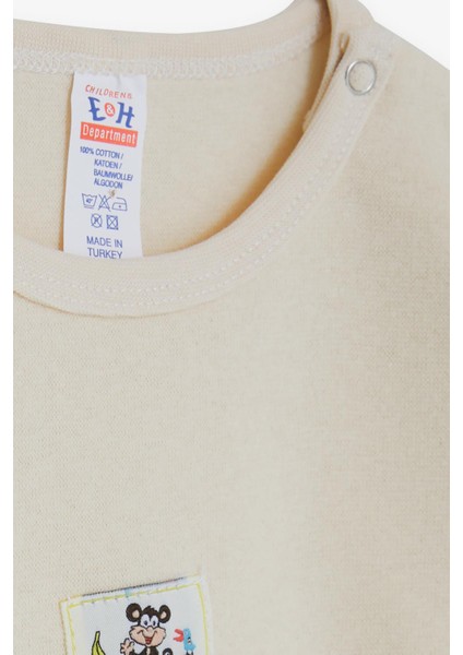Erkek Bebek Çıtçıtlı Zıbın Body Maymuncuk Baskılı 9 Ay-3 Yaş, Krem