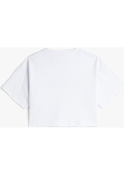 Crop Oversize Tişört Baskılı Kısa Kollu Bisiklet Yaka Pamuklu fiyatları