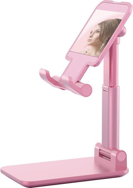 Pembe Aynalı Cep Telefonu Sabitleyici Stand Katlanabilir Ayarlanabilir Telefon Standı Masaüstü Model Aynalı Telefon Tutucu