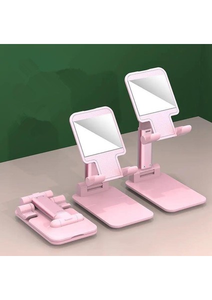Pembe Aynalı Cep Telefonu Sabitleyici Stand Katlanabilir Ayarlanabilir Telefon Standı Masaüstü Model Aynalı Telefon Tutucu fiyatları
