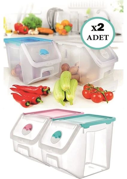 2 Adet Patates Soğan Kiler Saklama Kabı Düzenleyici Set 12 Lt (32,5x23,5x23,5 Cm) 12 Litre Kilerlik