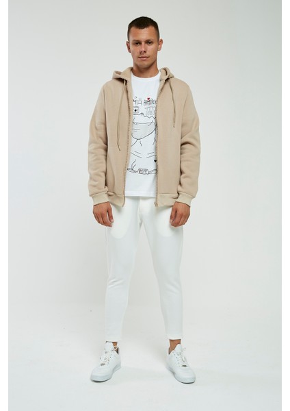 Bej Kapüşonlu,fermuarli Erkek Sweatshirt indirimleri