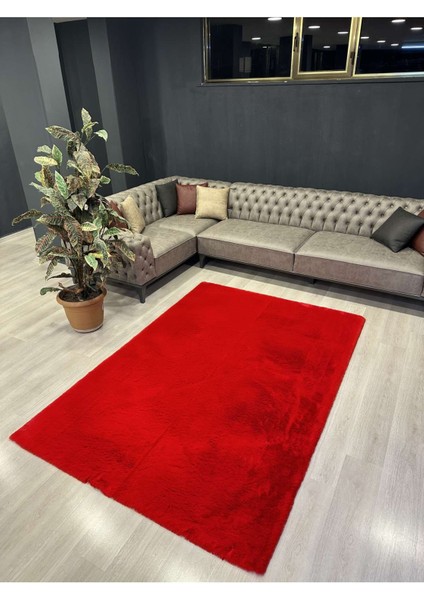 Allstar Carpet Modern Tavşan Tüyü Yumuşacık Tüy Dökmez Peluş Halı Kırmızı