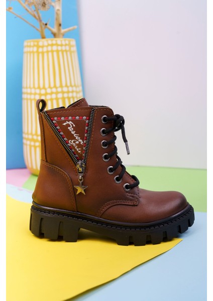 V Fermuarlı Taba Çocuk Postal Bot