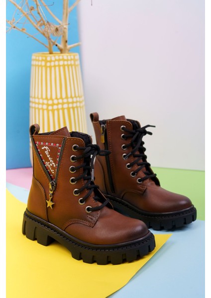 V Fermuarlı Taba Çocuk Postal Bot fiyatları