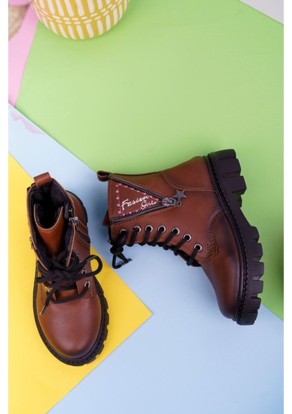 V Fermuarlı Taba Çocuk Postal Bot modelleri