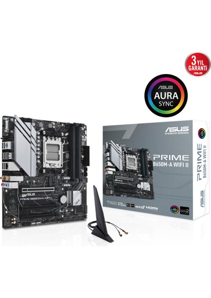 Prıme B650M-A Wıfı Iı Amd B650 Am5 Ddr5 6400 Dp Hdmı Vga Çift M2 Usb3.2 Ax Wifi + Bt Aura Rgb 2.5Gbit Lan Matx (Prıme B650M-A Wıfı Iı) Anakart