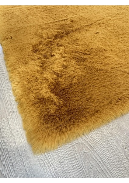 Modern Tavşan Tüyü Yumuşacık Tüy Dökmez Peluş Halı Hardal fiyatları