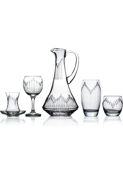 Pudgy 61 Parça 12 Kişilik Bardak Çeyiz Seti Dik Karaflı Vega Desenli