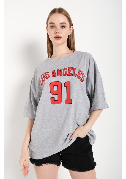 Kadın Los Angeles 91 Baskılı Oversize Tişört