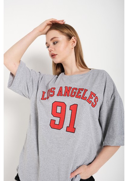 Kadın Los Angeles 91 Baskılı Oversize Tişört fırsatları