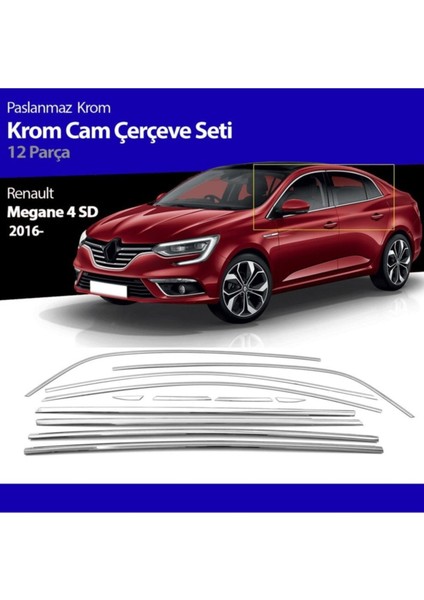 Renault Megane 4 Cam Çıtası Kromu Çerçevesi Komple Set 12 Parça