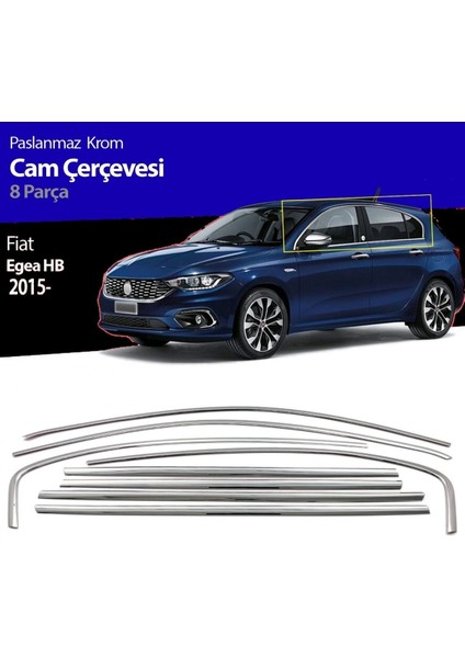 Fiat Egea Hb Cam Çıtası Çerçevesi Komple Set Kromu Nikelajı 8 Parça
