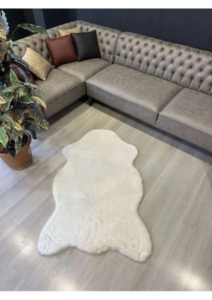 Extra Carpet Tavşan Tüyü Post Kesim Premium Kalite Tüy Dökmez Halı Beyaz