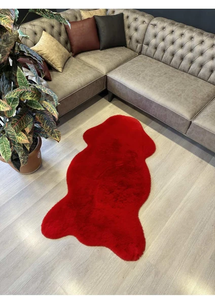 Extra Carpet Tavşan Tüyü Post Kesim Premium Kalite Tüy Dökmez Halı Kırmızı