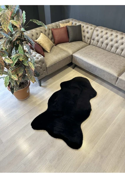 Extra Carpet Tavşan Tüyü Post Kesim Premium Kalite Tüy Dökmez Halı Siyah