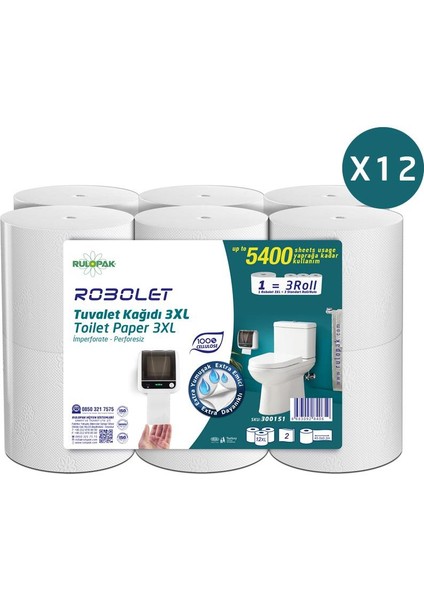 Robolet Tuvalet Kağıdı 2 Katlı 3Xl 12'Li Paket