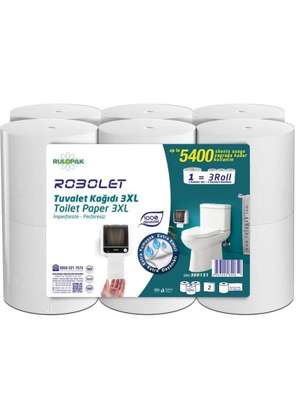 Robolet Tuvalet Kağıdı 2 Katlı 3Xl 12'Li Paket