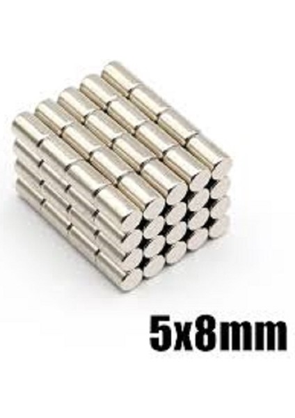 5 x 8 mm Çap: 5 Mm, Kalınlık : 8 mm Yuvarlak Neodyum Mıknatıs