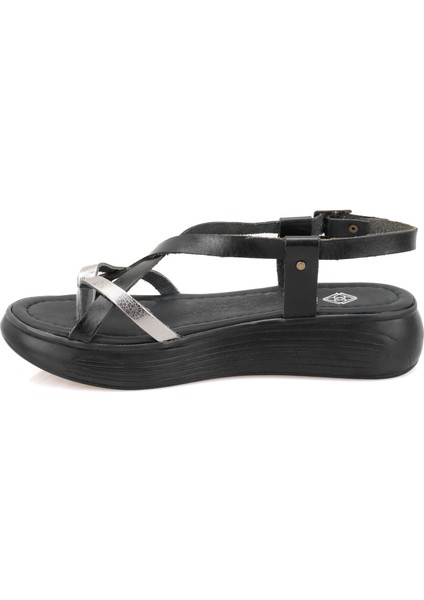 Ella Siyah Kadın Deri Sandalet