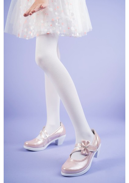 Topuklu Çatal Baretli Pudra Kız Çocuk Ayakkabı fiyatları