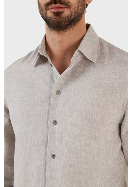 Regular Fit Uzun Kollu Keten Gömlek Erkek Gömlek D41SM0 D10F9 600