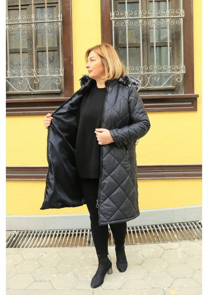 Nalan Kadın Büyük Beden Kapitone Kapuşonlu Araboy Kışlık Mont fiyatları