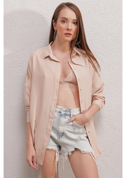 20153 Oversize Gömlek - Bej