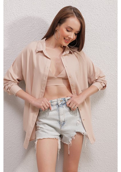 20153 Oversize Gömlek - Bej fiyatları