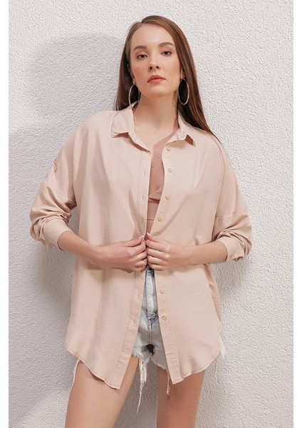 20153 Oversize Gömlek - Bej modelleri